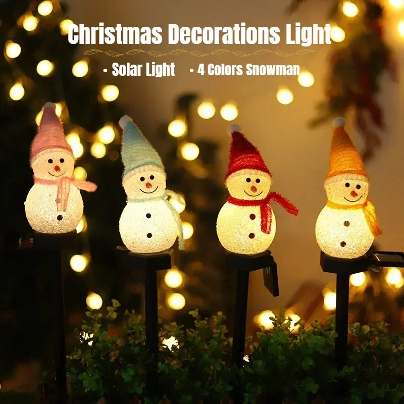 Natal Solar Powered Stakes Lights Boneco de neve bonito, Decorações ao ar livre Lâmpada, Luz para Corredor, Pátio, Decoração de gramado