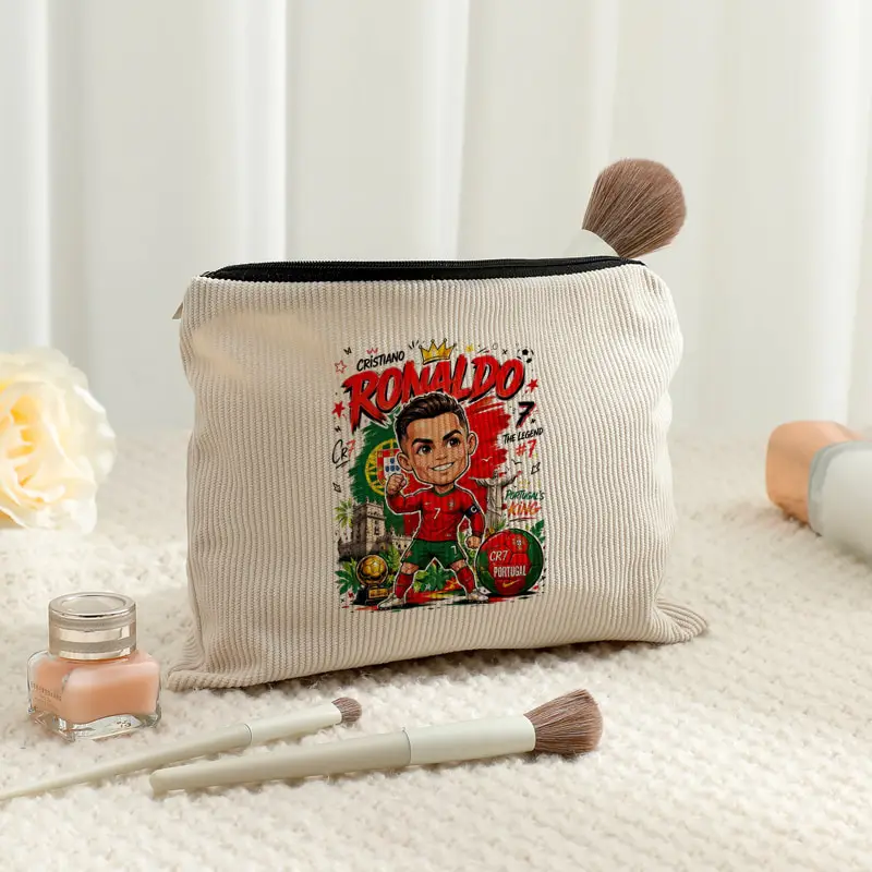 Portugal Ronaldo Fan Gifts Corduroy Toiletry Bag Multi Functional Lightweight Storage Bag Football Enthusiasts Toiletry Bag