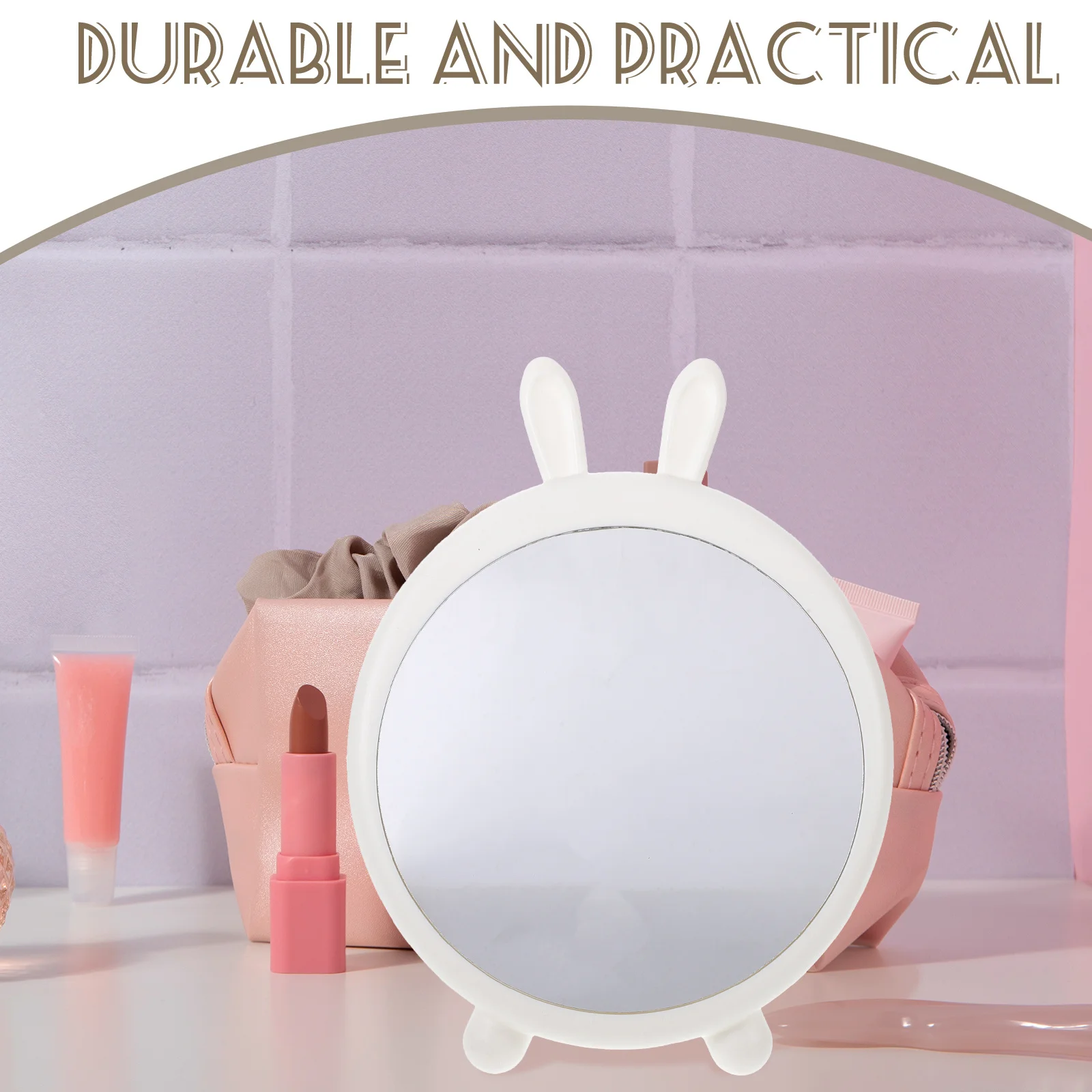 

Small Rabbit Ear Mirror Desktop Makeup Tool Durable Elegant Design for Home Vanity Desktop Makeup Mirror