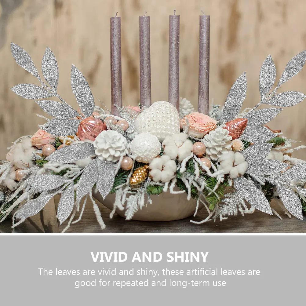 

10 Pcs Christmas Tree Wreath Decoration Decorative Leaves Decorations Fake Picks Plastic Glitter