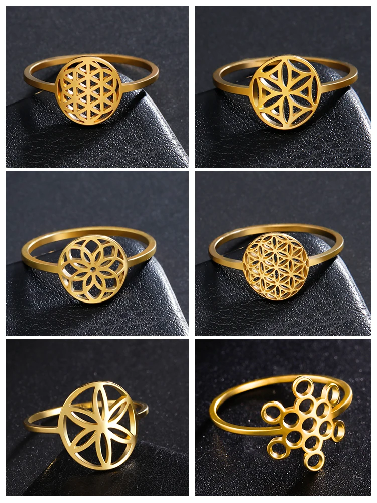 Unift Anneaux de mariage en acier inoxydable pour hommes et femmes, amulette géométrique effrayée, bijoux spirituels ethniques vintage, bague fleur de vie, viking