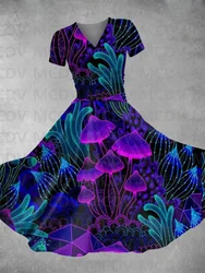 Women's Mushrooms Fairyland Forest Print Maxi Dress 3D Printed Sexy V-neck Dress Female Dresses