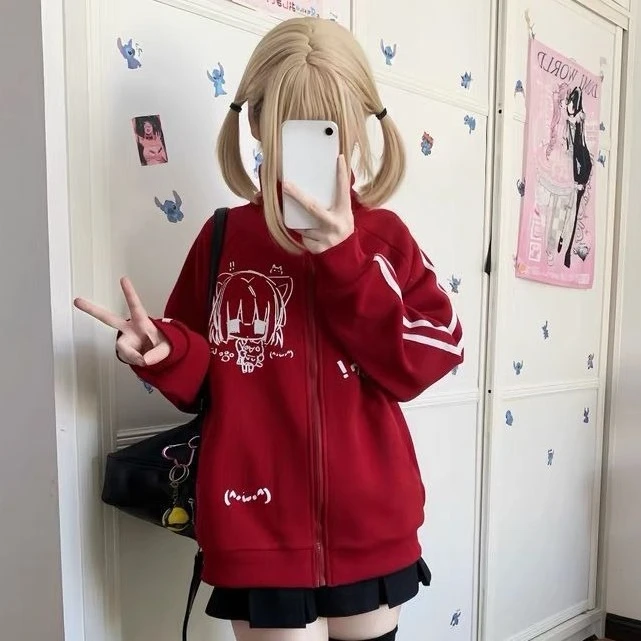 

Куртка Harajuku с длинным рукавом, повседневные пальто с принтом, толстовки субкультуры, женские корейские модные японские толстовки большого размера Y2k, топы