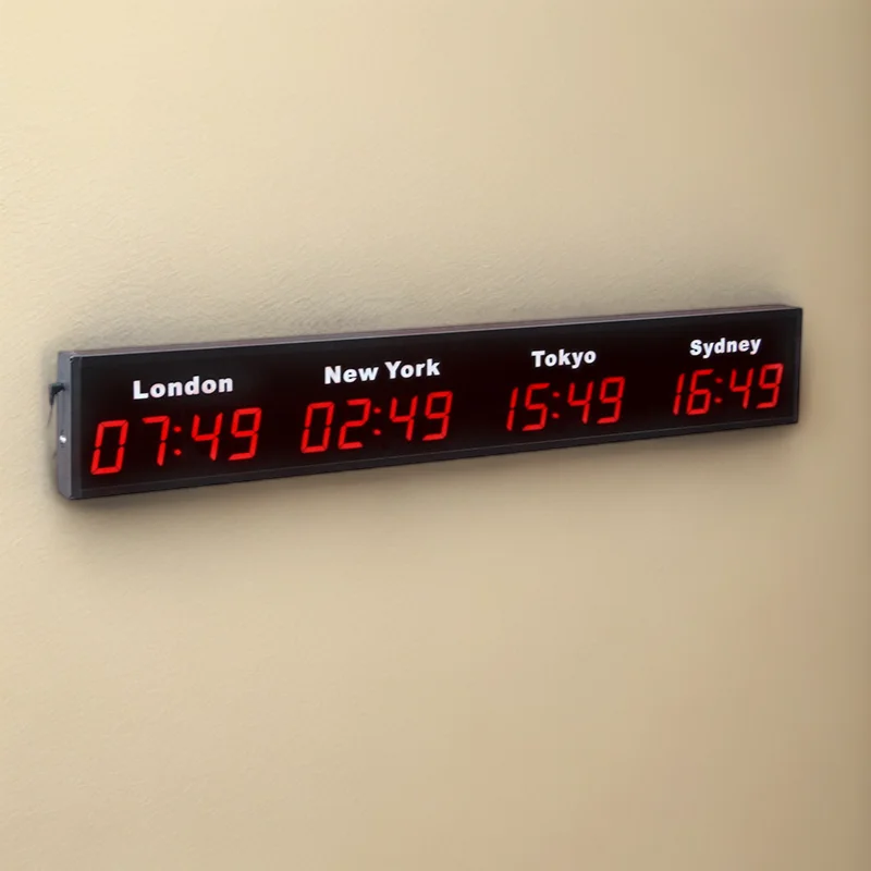 CHEETIE CP34 Contemporary Red LED Digital Electric World Time Zone Wall Clock with Remote Control Aluminum Alloy Living Room Use