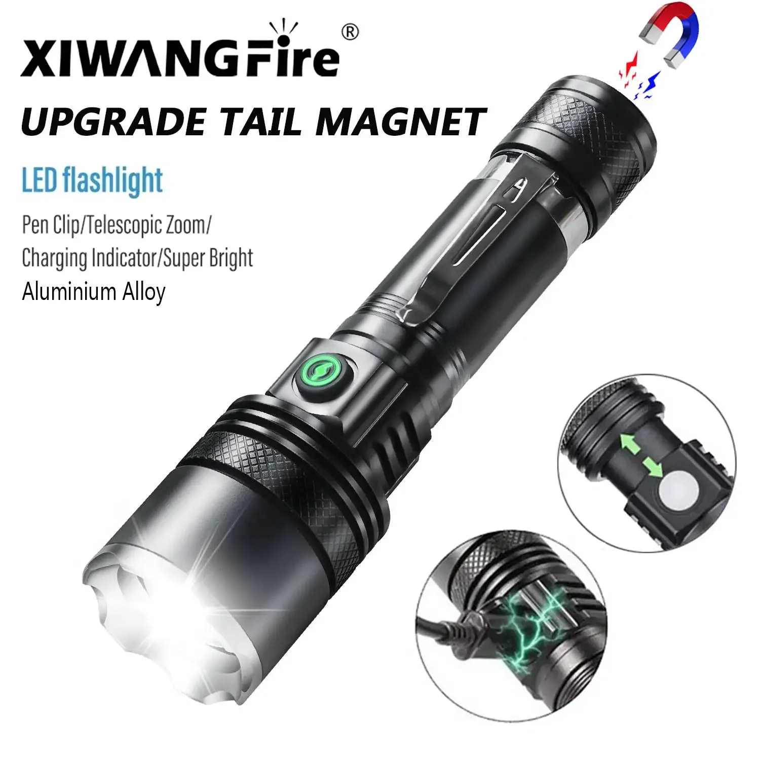 XIWANGFIRE Portable Flashlights Telescopic Zoom Super Bright LED Flashlight Waterproof Pen clip Torch Working Emergency Lantern