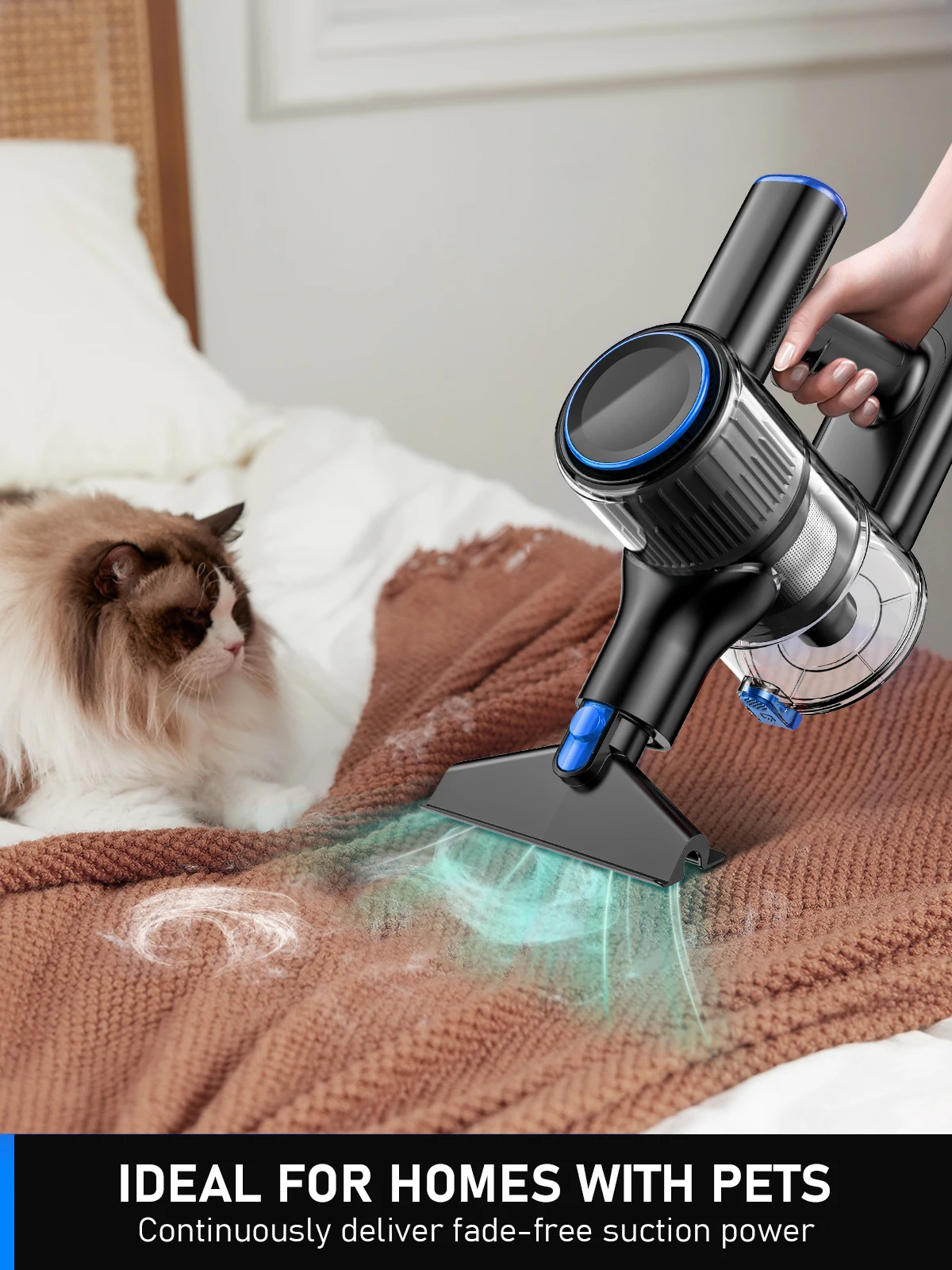 40Kpa 8 in 1 Cordless Vacuum Cleaner, 3 Modes Suction, 45Mins Rechargeable Lightweight Vacuum for Pet Hair/Carpet/Hard Floor