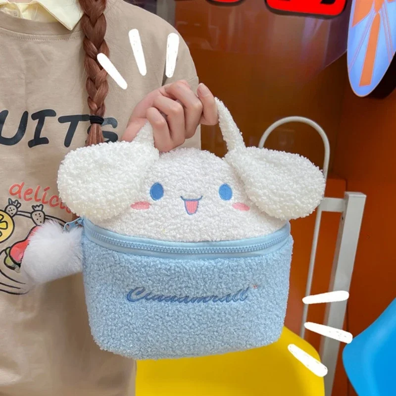 Kawaii Sanrio Anime Plush Tote Bag Cute Cosmetic Bag  My Melody Cinnamoroll Kulomi Bag for Women Birthday Gifts things for Girls