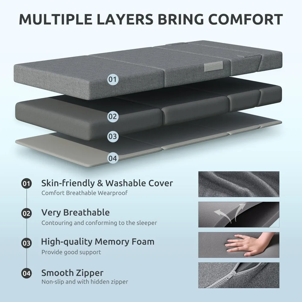 سرير أريكة للضيوف موفر للمساحة، مرتبة قابلة للطي مقاس 6 بوصات للمنزل، أريكة نوم مريحة لمساحات المعيشة #4