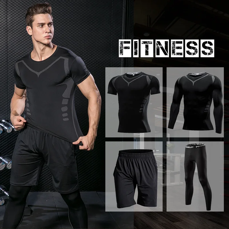 Men\'s Tight Sports Suit Gym Fitness Compression Tracksuit Running Sport Set Jogging Sportwear Workout Sports Clothing Rash Guard