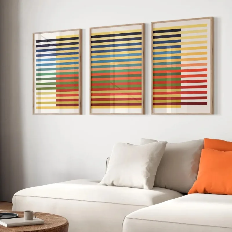 3pcs Contemporary Multicolor Abstract Geometry Line Poster Canvas Painting Wall Art Pictures Modern Home Office Interior Decor