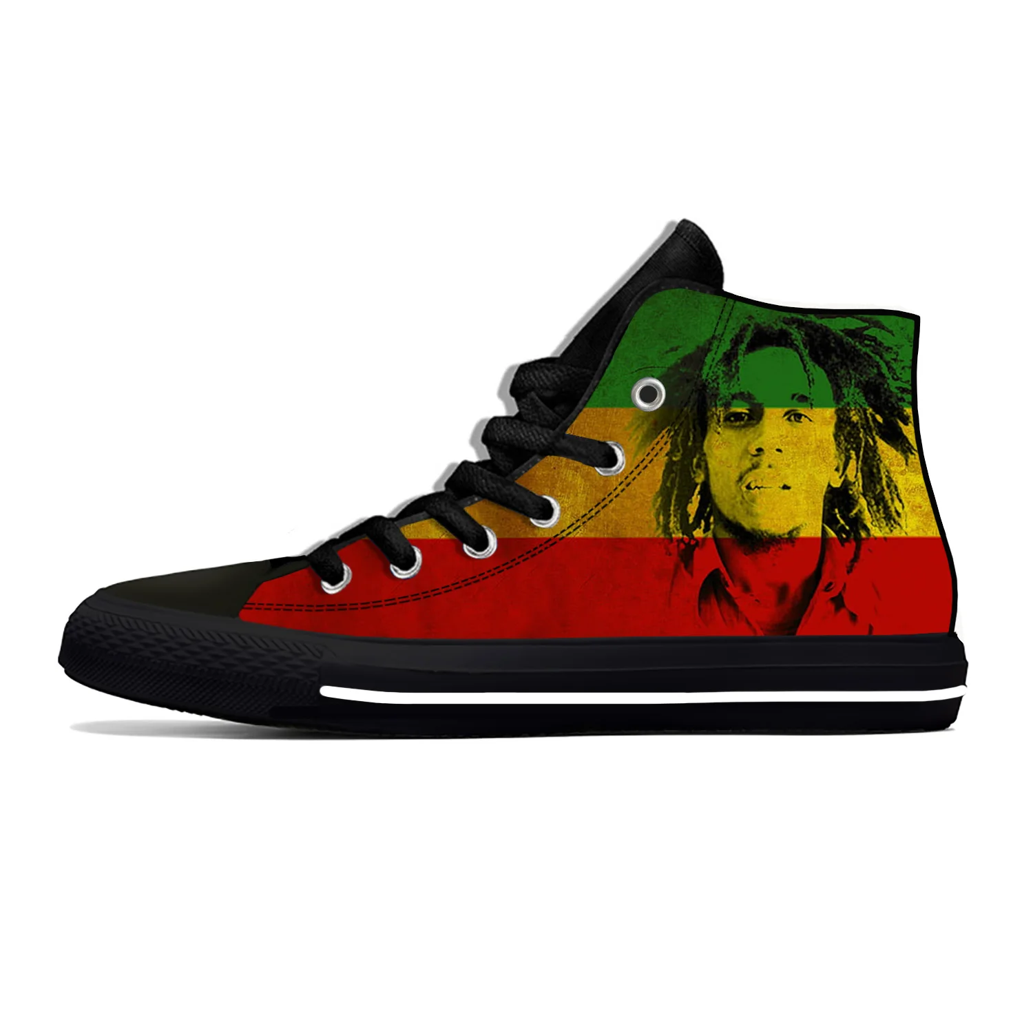 Bob Marley Reggae Star Rasta Rock Music Fashion Casual Cloth Shoes High Top Lightweight Breathable 3D Print Men Women Sneakers