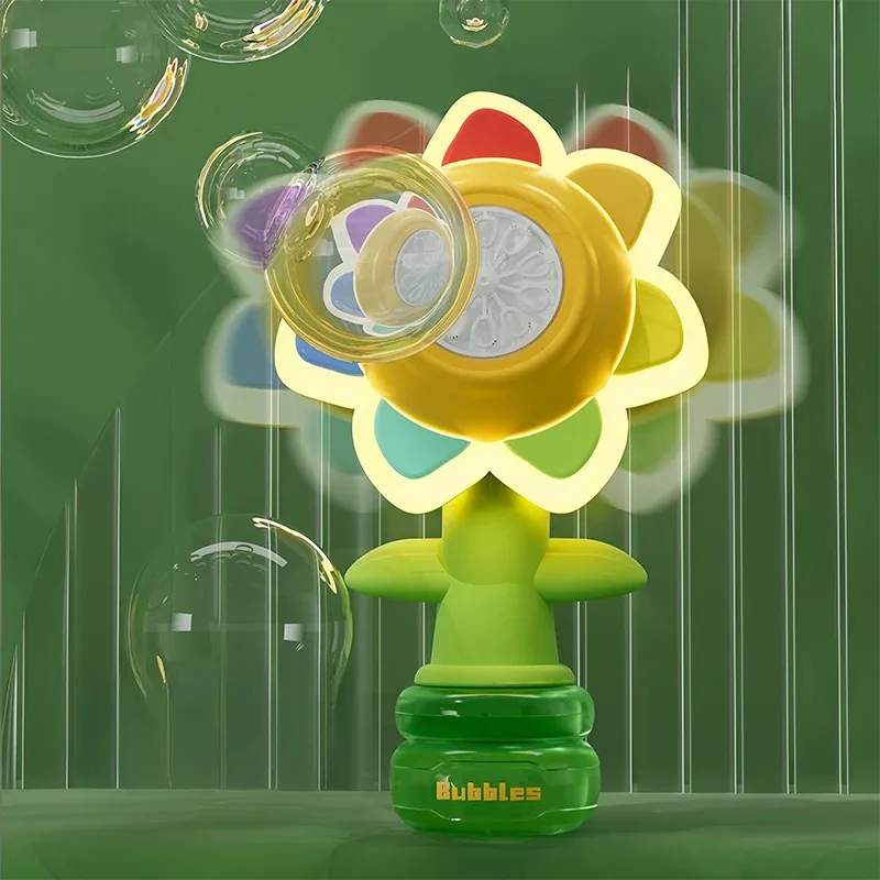 

Electric Sunflower Bubble Machine Toy Automatic Shaking Head Light-Up Bubble Maker for Kids Outdoor Fun