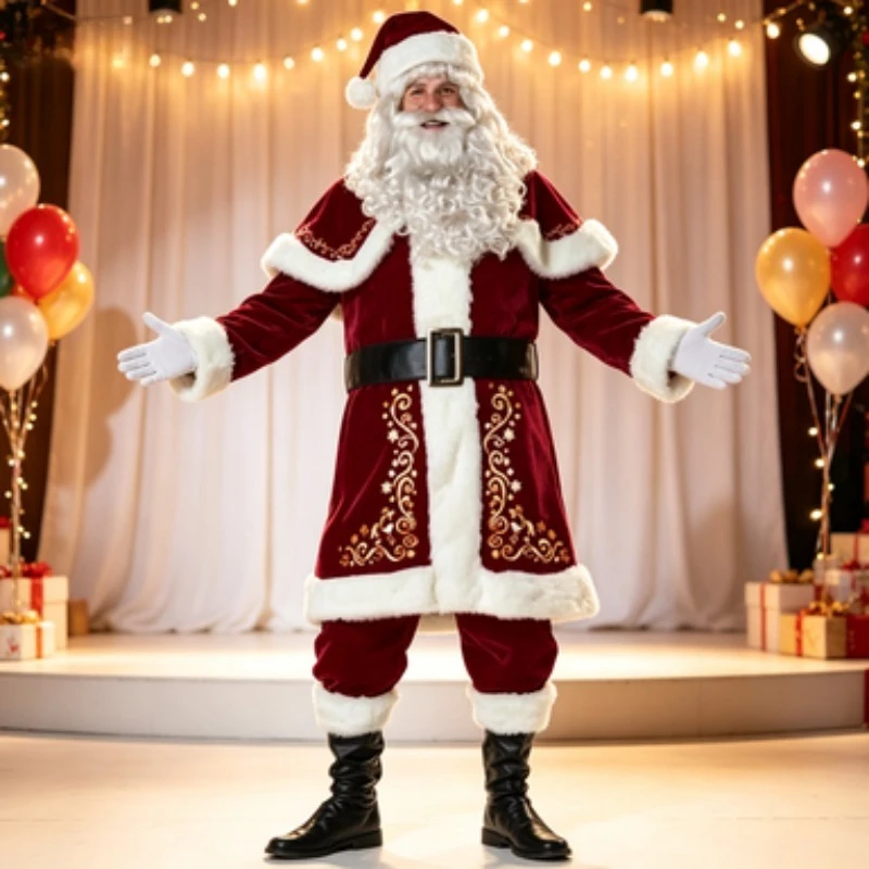 Santa Costume Role Play Costume Adult Men Women Christmas Couple Outfit for Xmas Stage Performance Party Dress Up