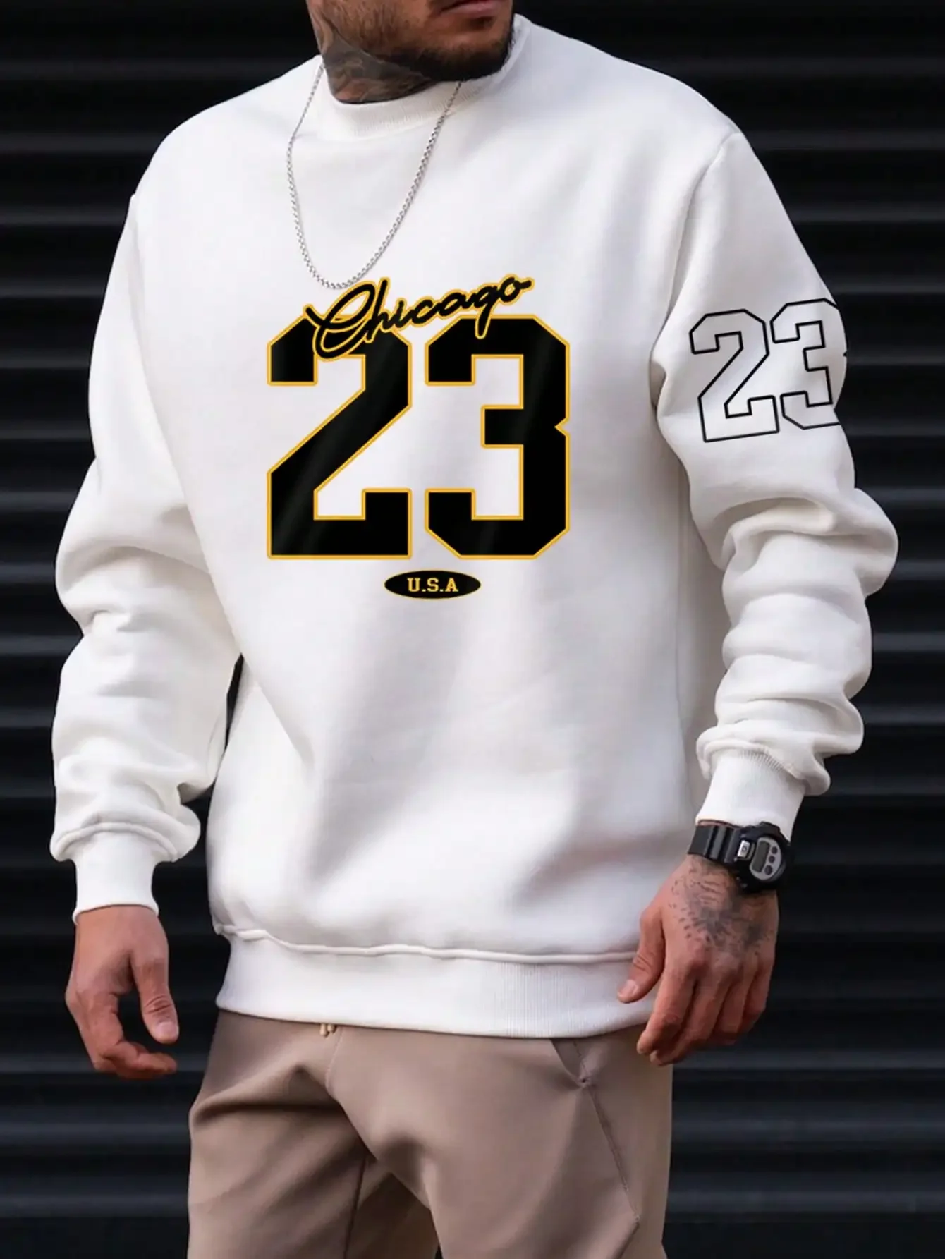 US 23 Art Word Design Clothing, Fashion Casual Crew Neck Sweater, Fall, Men\'s Street Style Fleece Hooded Sweatshirt