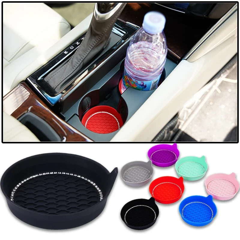 Car Non-slip Water Cup Coaster Pad Silica Bottle Mats Diamond Rhinestone Bling Decor 7Color Cup Holder Auto Interior Accessories