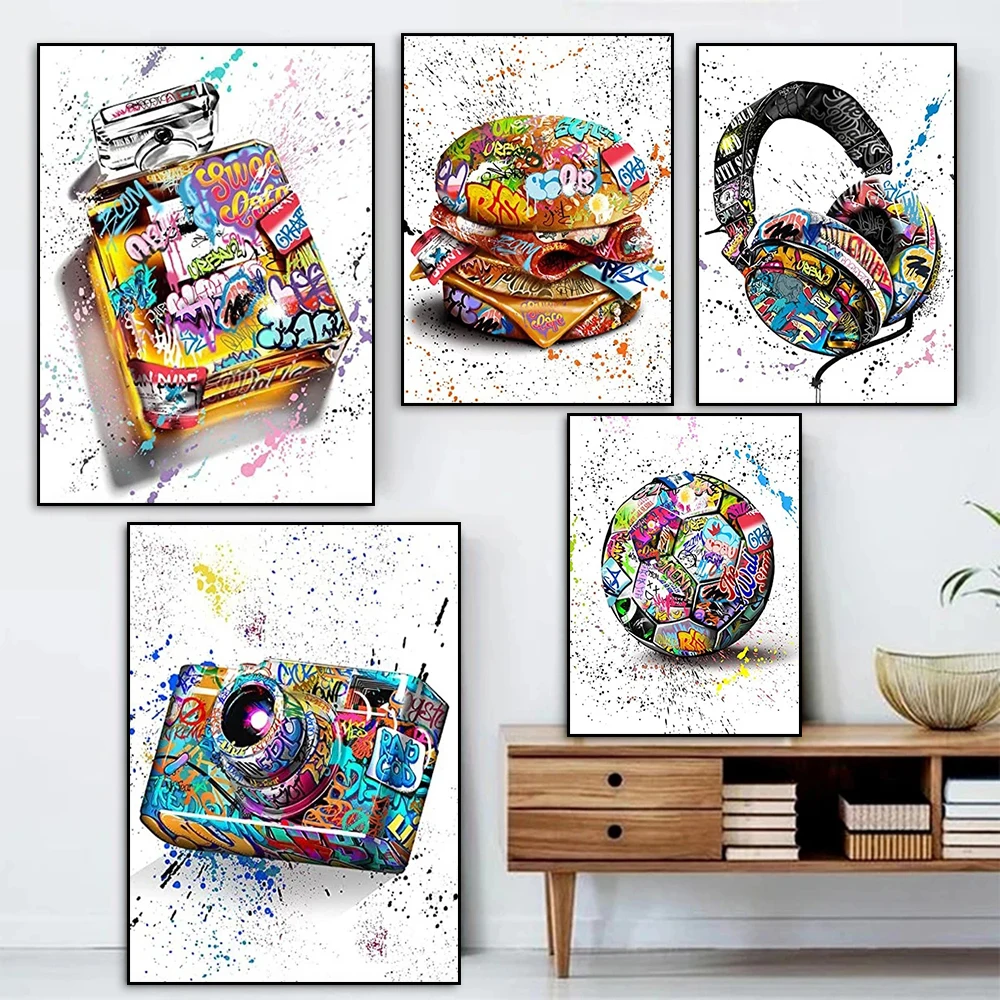 

Abstract Street Graffiti Art Poster Prints Perfume Basketball Boxing Gloves Wall Canvas Paintings for Living Room Home Decor