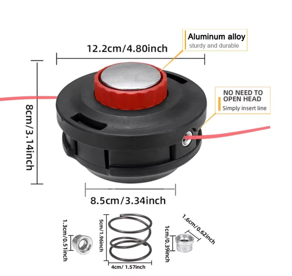 New Bearing Grass Trimmer Head, Mounting Hole M10X1.25Mm, Includes 1 High-Quality Spring and 2 Aluminum Cable Clips