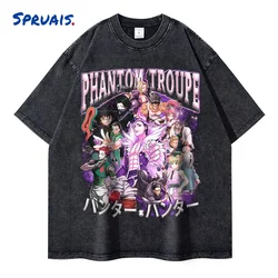 Anime Hunter x Hunter T-shirts Vintage Washed Phantom Troupe T Shirt Oversized Manga Killua Gon Chrollo Tops Tees Men 100%Cotton