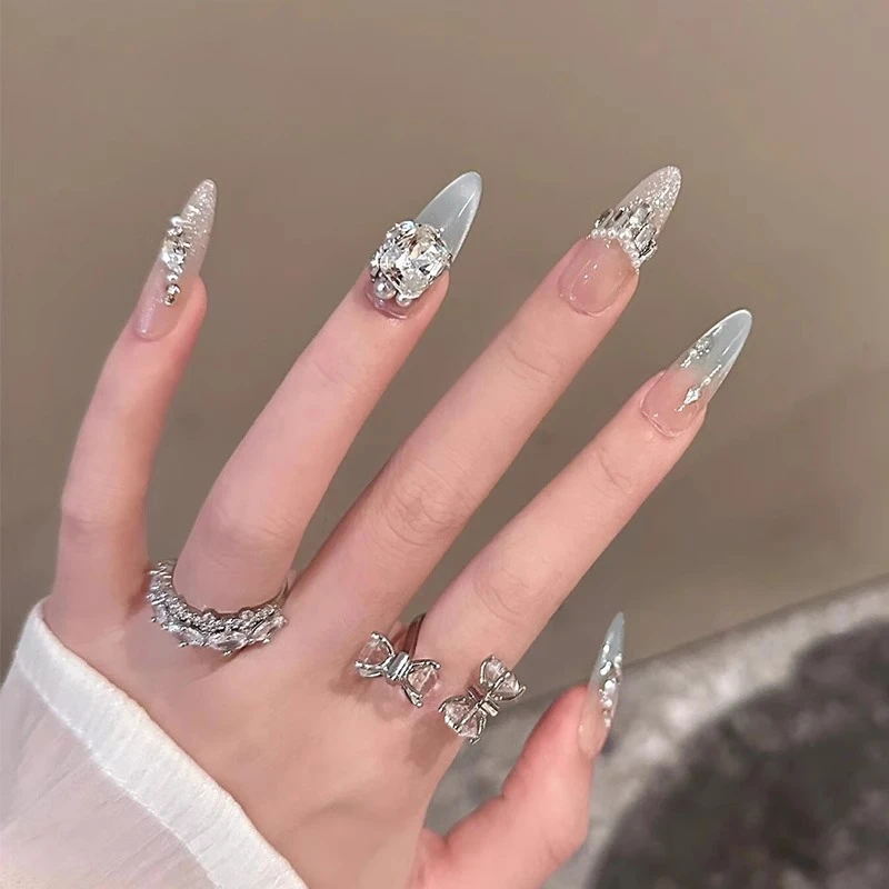 

Nail Art Wear Nail Medium and Long Pure Handmade Exquisite Wedding Nail Spring Premium Light Luxury Bridal