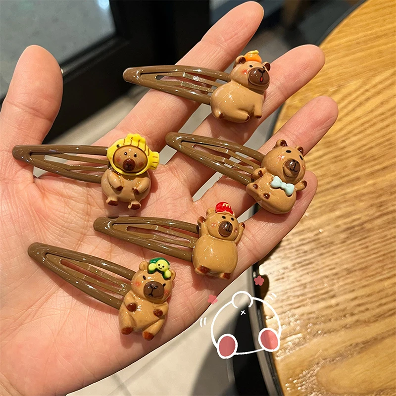 Cartoon Cute Capybara Hair Clip Hair Rope Kawaii Animal Hairpins Barrettes Resin Capybara Bangs Clip For Girl Hair Accessories