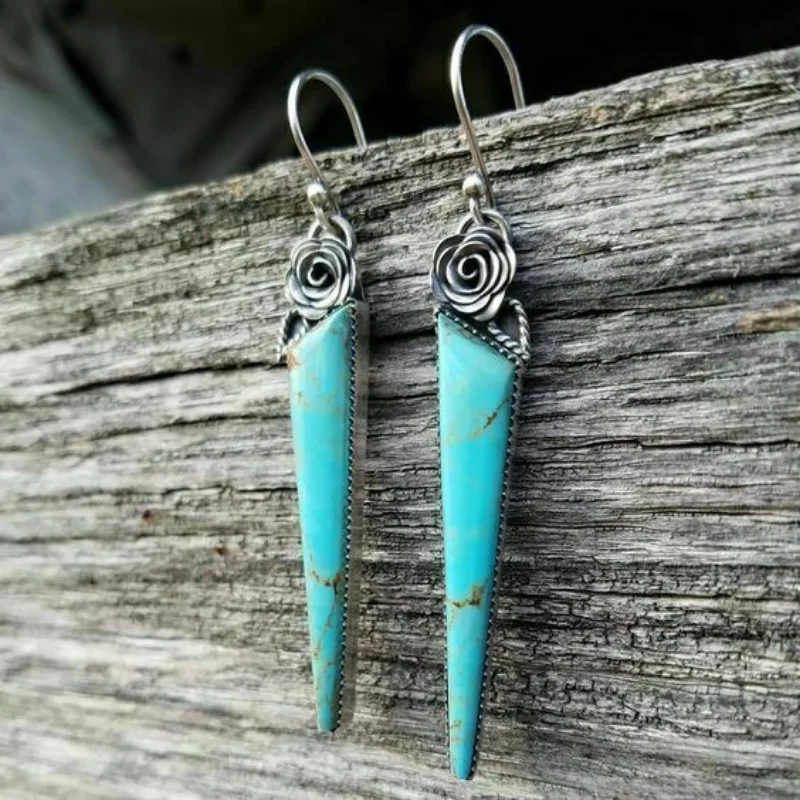 Crescent Multi Blue Stone Dangle Earrings Vintage Teardrop Green Stone Drop Pendant Earrings Bohemia Ethnic Jewelry Gifts