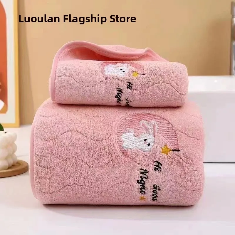 

Набор полотенец из мягкого кораллового флиса с вышивкой в виде водных узоров, милые мультяшные, нелиняющие банные полотенца, подарок ручной работы, сувенир