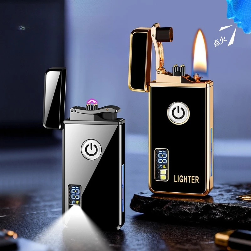 Smart Voice-Controlled Hybrid Lighter,Dual Arc 2-in-1Rechargeable Lighter,4Induction Modes,Digital Display USB-C Lighter for Men