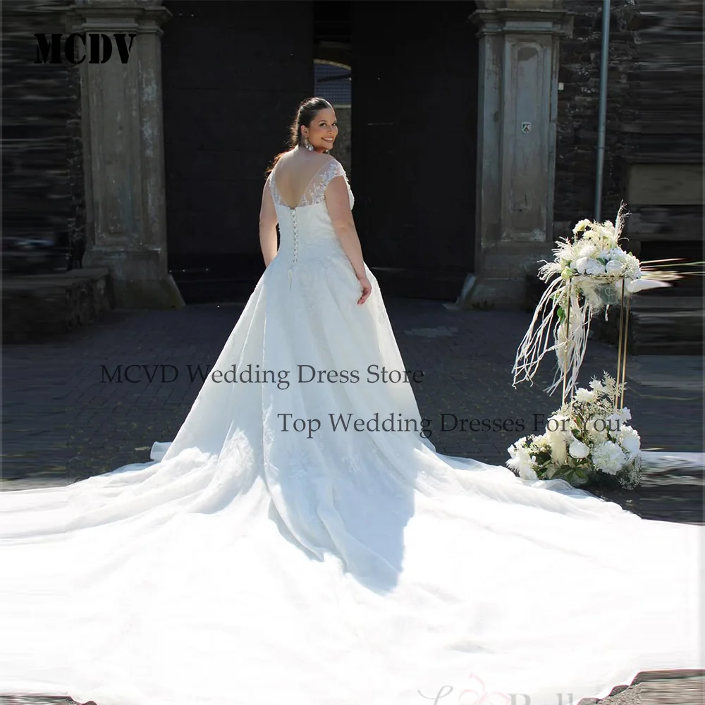 MCDV Boho Oversize Wedding Dresses For Women Cap Sleeve Applique Civil Bride Gowns robe de mariée grande taille Customized