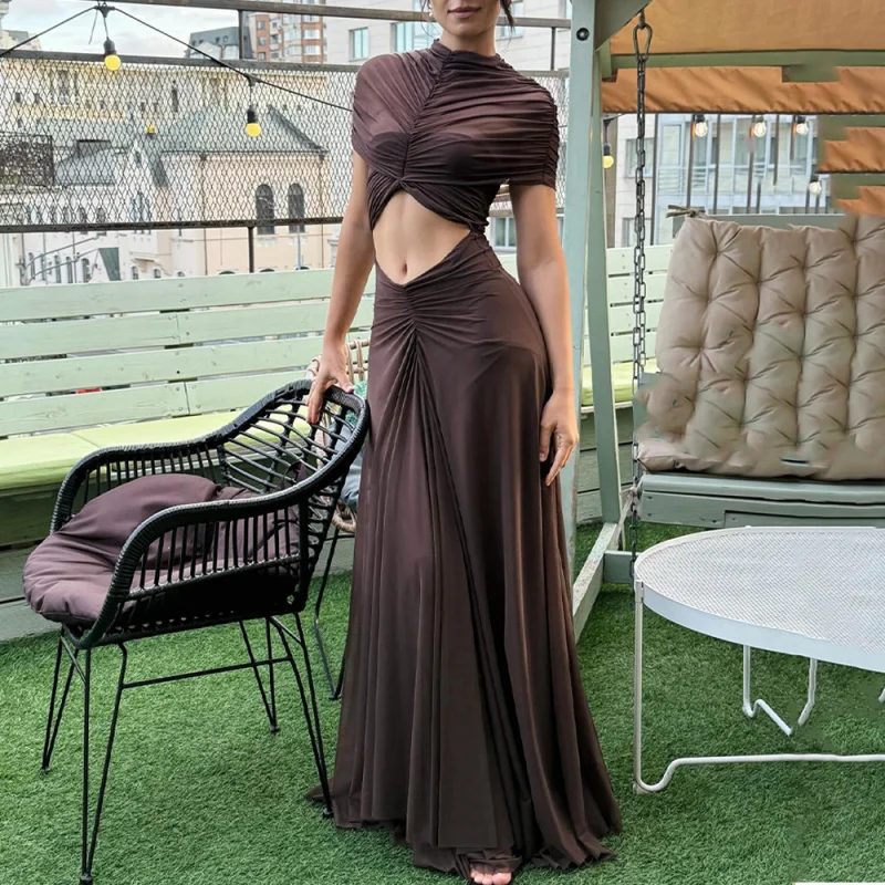 Vestido largo ajustado para chica, Top corto plisado, nueva moda europea y americana