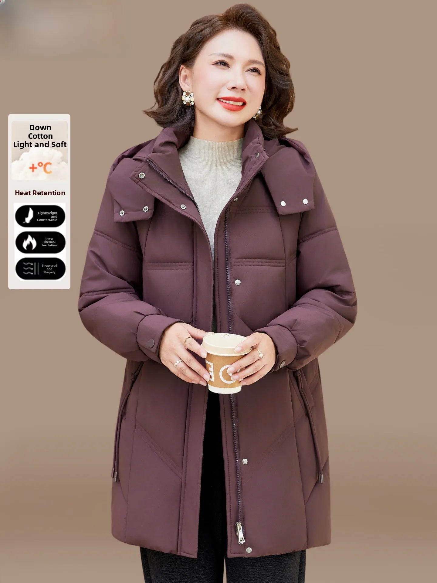 

Утепленная хлопковая куртка для женщин, средней длины, зимняя, модная, теплая, с воротником-стойкой, из полиэфирного волокна, большие размеры