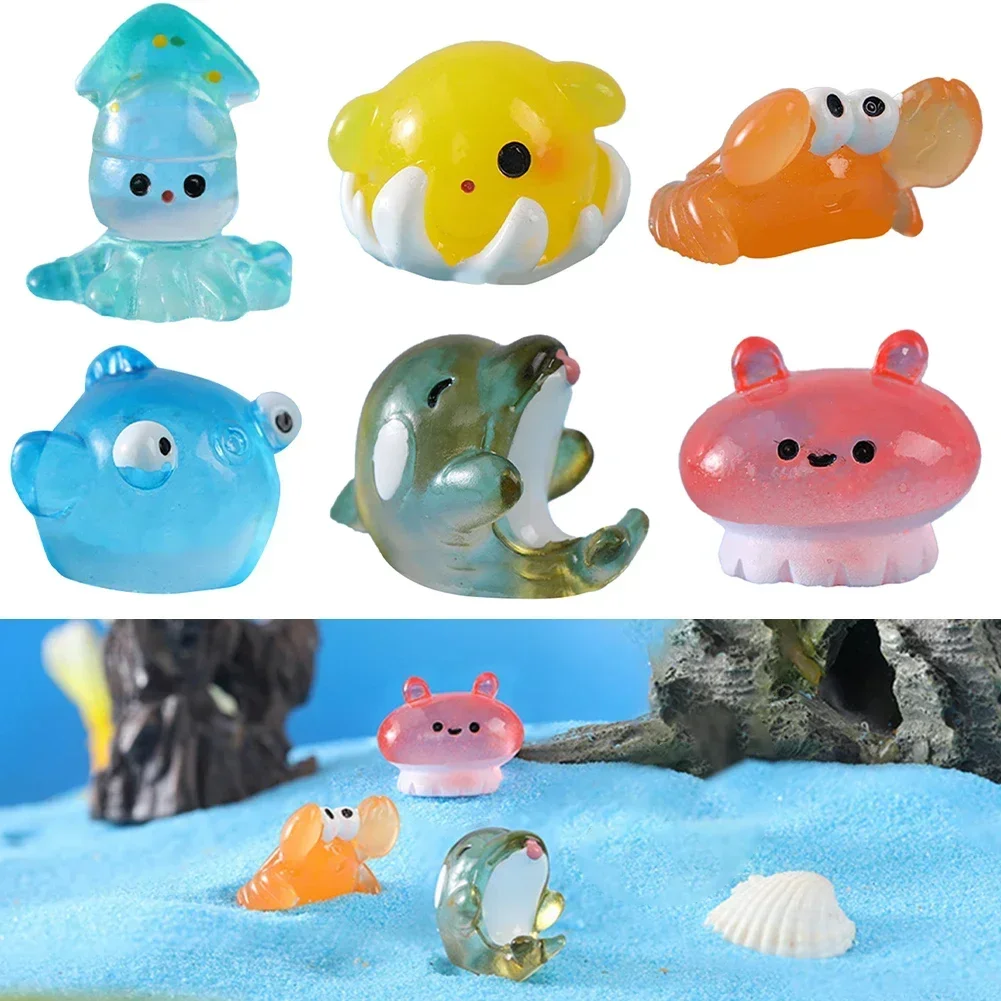 10pcs Mini Dophin Figurines Luminous Ocean Sea Animal Glow In Dark Fish Miniature Figurines DIY Micro Home Decoration