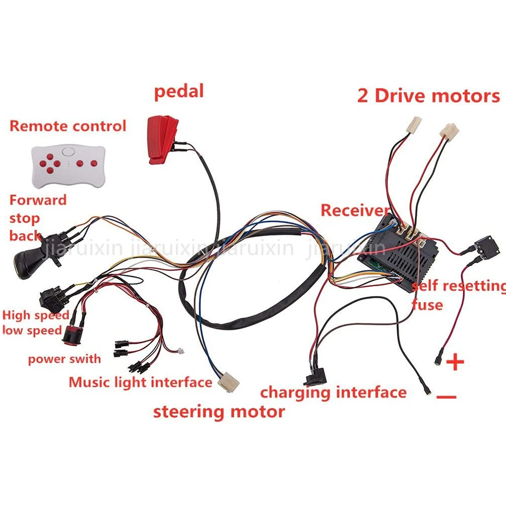 Children electric car DIY modified wires and switch kit, Self-made kids electric car with 2.4G Bluetooth smooth start controller