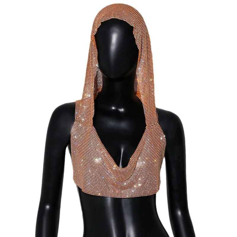 Women Summer Metallic Sequin Hooded Tank Top Sexy Streetwear Sleeveless Vest Fashion Sparkly Glitter Cami Top Casual Outerwear