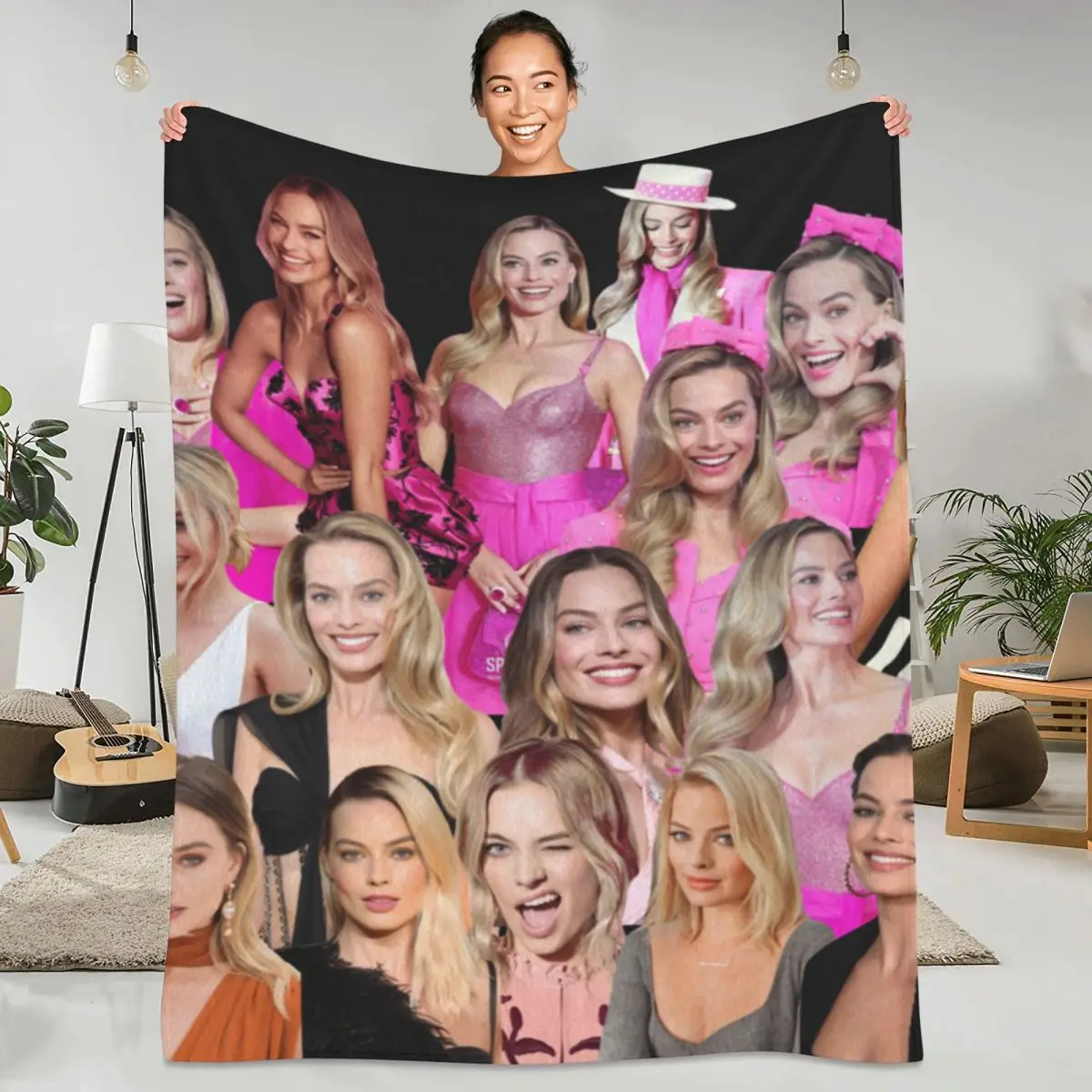 

Barbenheimer Pretty Actress Flannel Blankets Quality Warm Soft Margot Robbie Throw Blanket Winter Travel Chair Print Bedspread