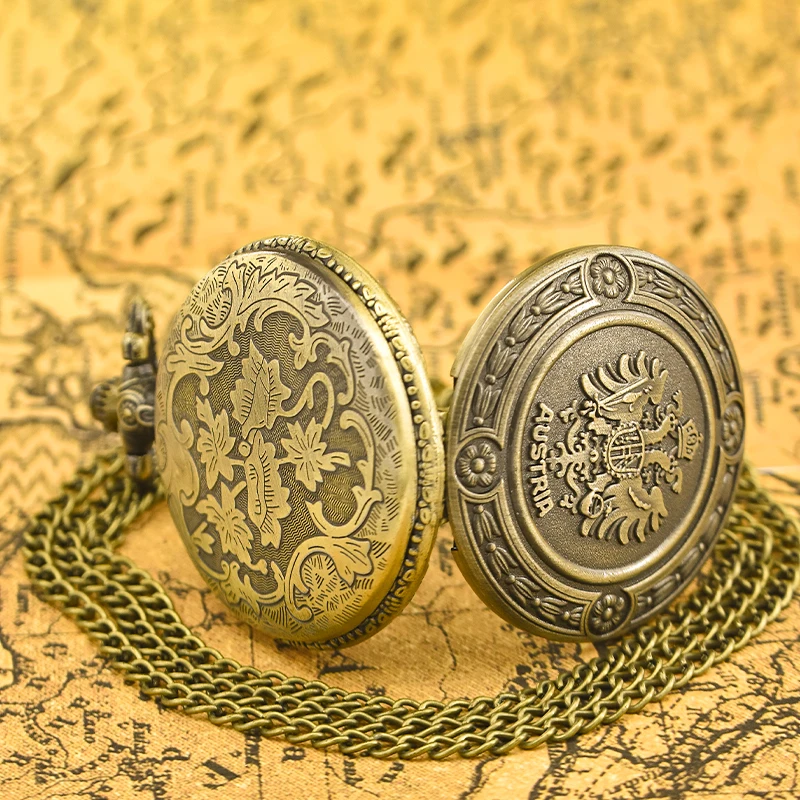 男性と女性のためのヴィンテージブロンズクォーツ懐中時計学生、ダブルイーグル看護緩和、クラムシェル、ギフト、ユニバーサル