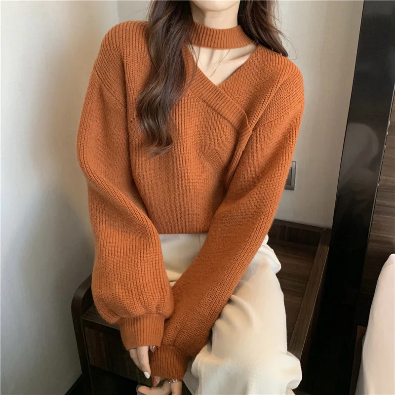 

Fashion Puff Sleeve Short Knitted Sweaters Women Y2K Sexy Hollow Out Crop Tops Autumn Winter American Trend Spicy Girl Pullovers