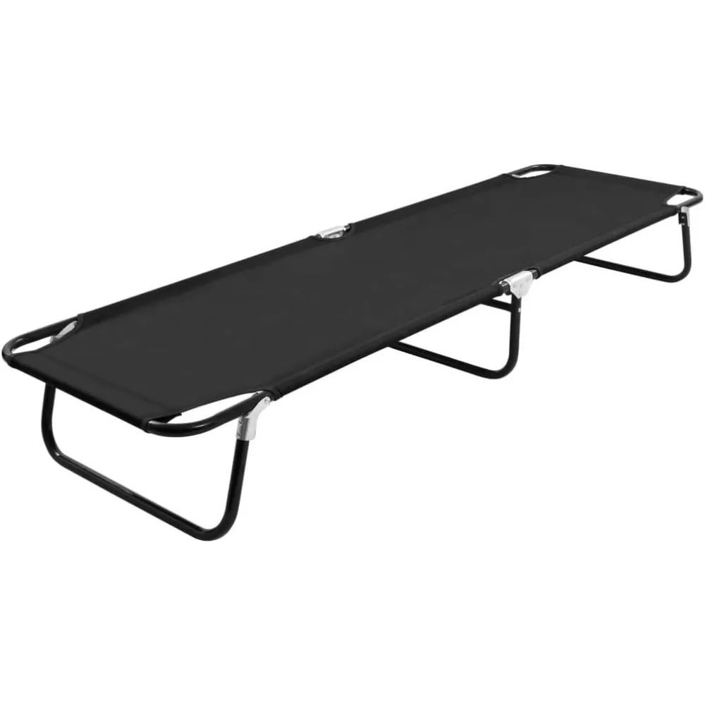 

Foldable Sun Lounger, Outside Sunbathing Lounge Chair Sunbed for Lawn, Pool, Patio, Powder-Coated Steel Frame with Black Polyest