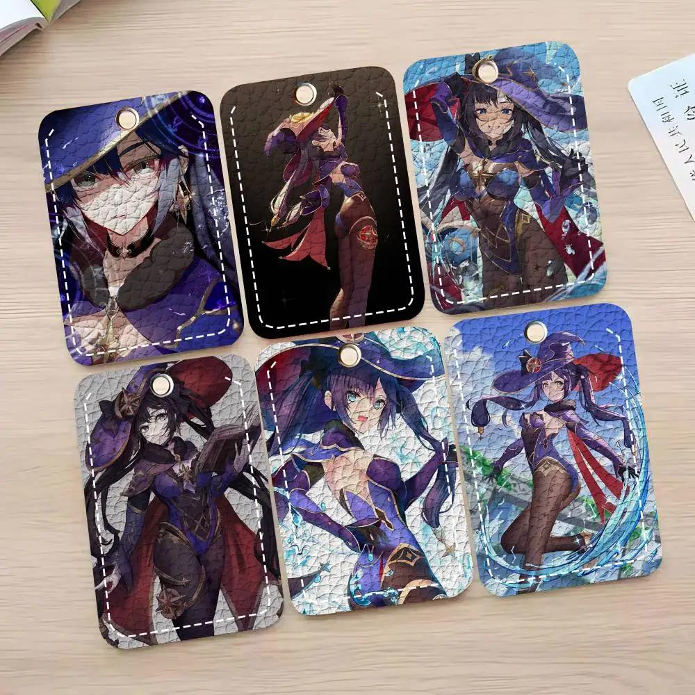 Mona Anime Game Genshin Impact Card Case Keychain Access Card Bag Key Tag Ring Leather Card Holder Key Ring Access