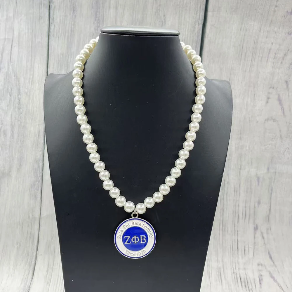

5pcs 10MM Pearl Necklace Zeta Phi Beta Iconic Letter Round Pendant