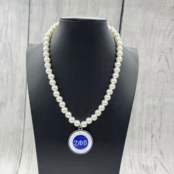 5pcs 10MM Pearl Necklace Zeta Phi Beta Iconic Letter Round Pendant