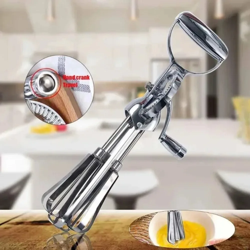 New Stainless Steel Double Rotation Multifunction Kitchen Utensils Egg Beater Hand Held Egg Beater