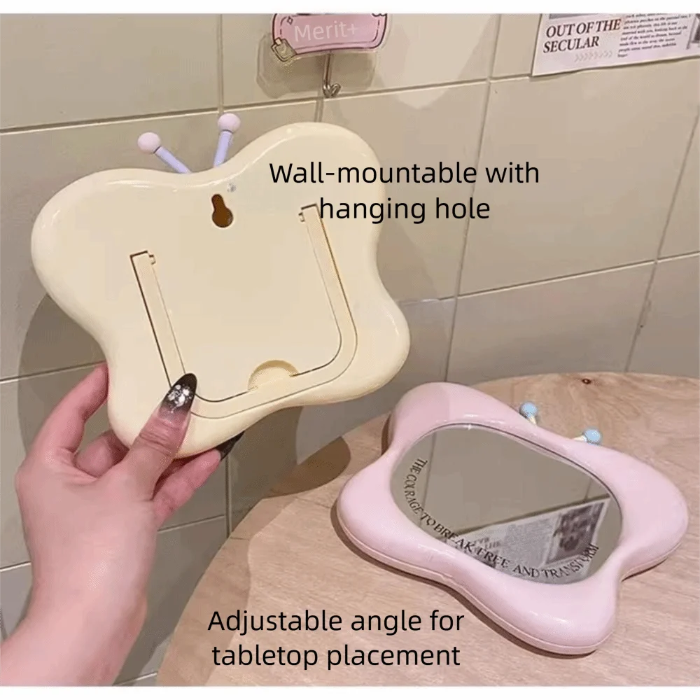 Leuke make-upspiegel in huisvorm, aan de muur gemonteerde tafelblad-dressingspiegel, draagbaar met standaard, schoonheidsspiegel