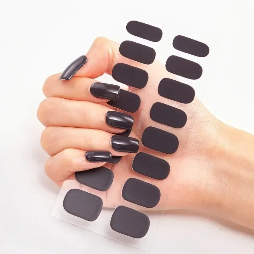16 puntas de gel semicuradas de color sólido, calcomanías de uñas que se curan con lámpara UV/LED, decoración de uñas de larga duración 5