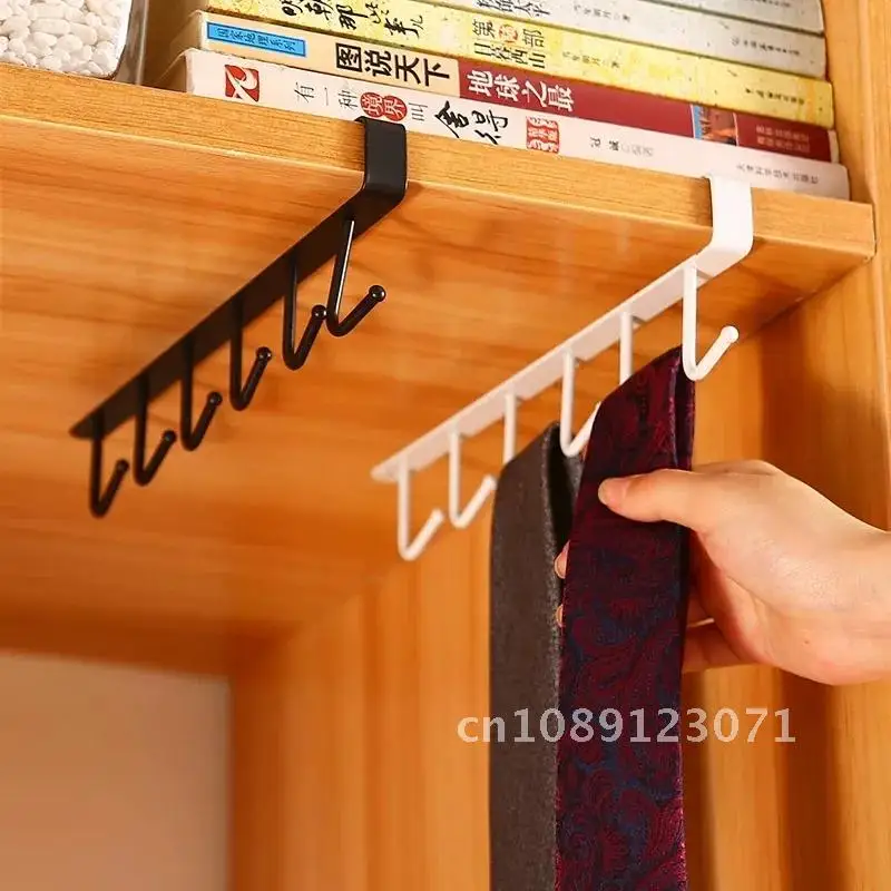 

Iron 6 Hooks Storage Shelf Wardrobe Cabinet Metal Under Shelves Mug Cup Hanger Bathroom Kitchen Organizer Hanging Rack Holder