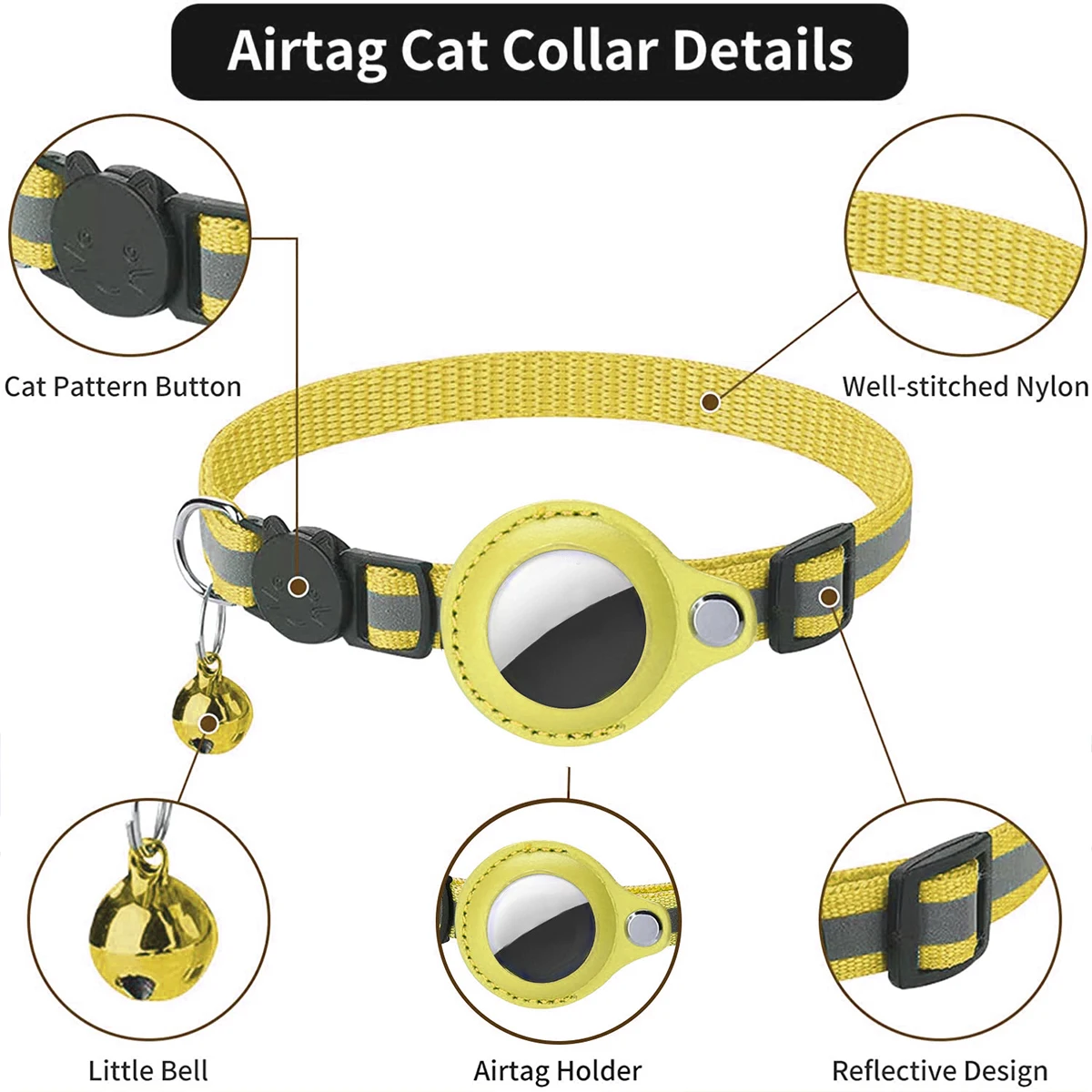 Cat AirTag Holder Collar Breakaway Reflective Strips Adjustable Kitten Collar Waterproof Cat Bell Collar Pet Air Tag Case