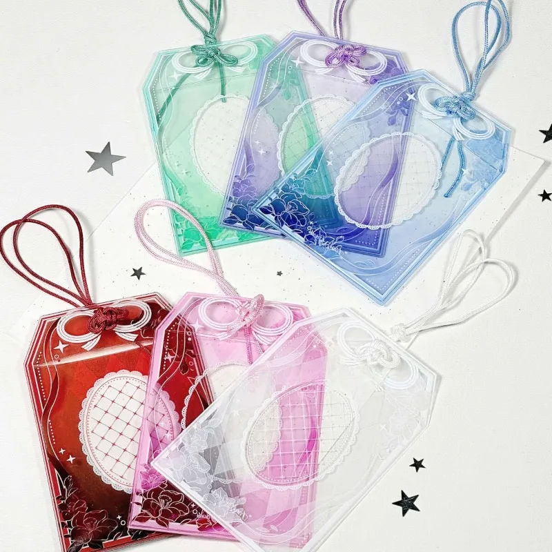 Cute Ribbon PVC Card Sleeve 3 Inch Idol Photocard Polaroid Protective Case Display Ita‑Bag Decor Charm Pendant