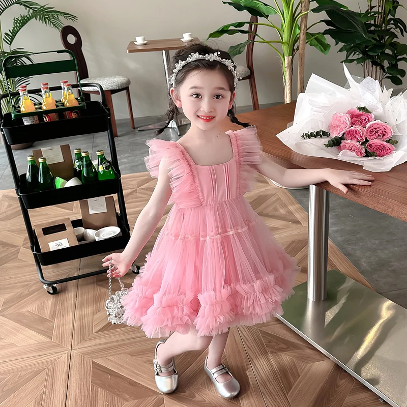 2023 Summer Princess Dress for Baby Girls Clothes Kids Mesh Lace TUTU Dress 2-8 Years Children Party Dresses Infant Clothing