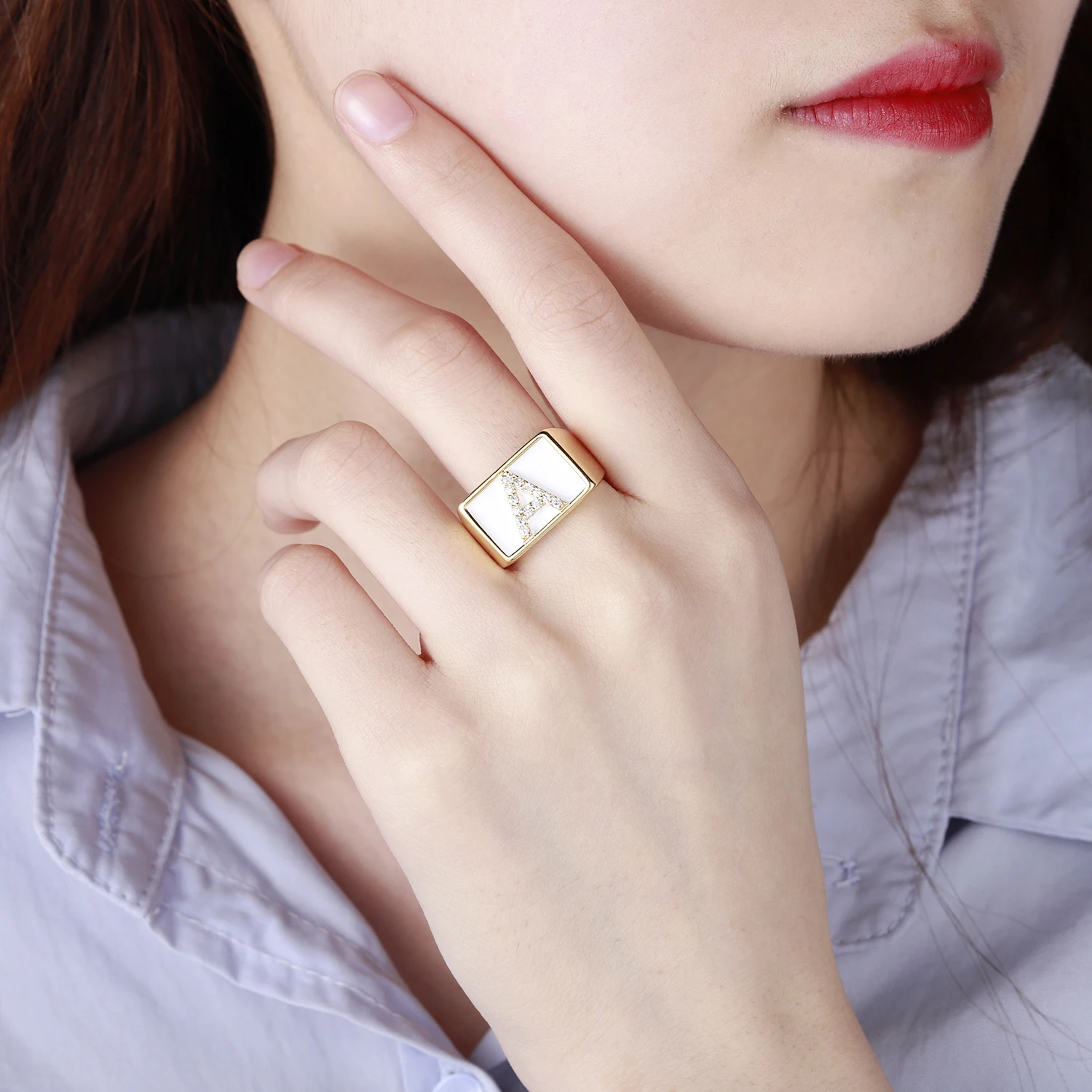 

Pearl White Initial Letter Rings For Women Fashion Chunky Wide Letter A-Z Stainless Steel Ring Wedding Boho Jewelry Gift 2025