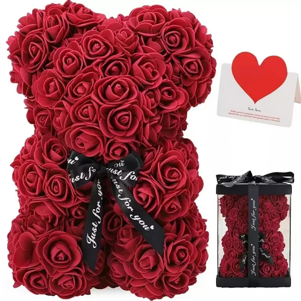 Nueva flor artificial Rosa eterna Oso de peluche para mamá Día de la madre Cumpleaños Día de San Valentín Regalos de aniversario y decoración Miniaturas