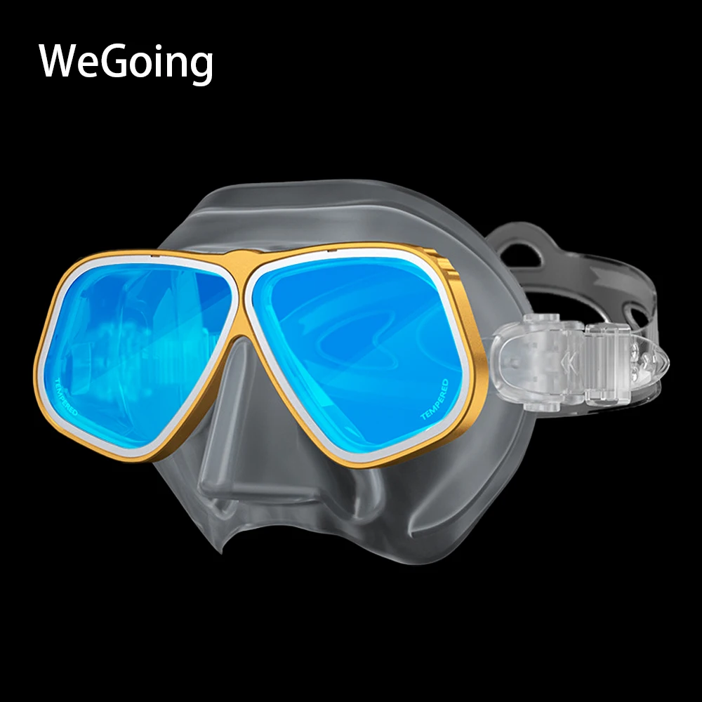 Alloy Diving Snorkel Mask Similar Apollo's with Blue Lens Tempered Glass Aluminium Small Volume Snorkeling Diving Mask Swim